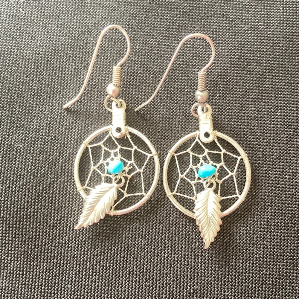 Native American Turquoise Dream Catcher Earrings
